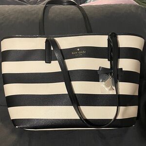 Kate Spade Black and Cream Striped Tote